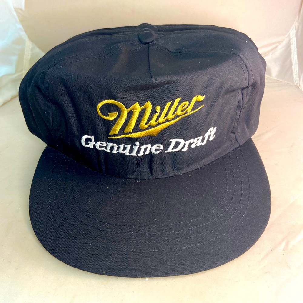 MILLER Genuine Beer Hat New Old Stock Vintage 1990s Adjustable Strapback Black